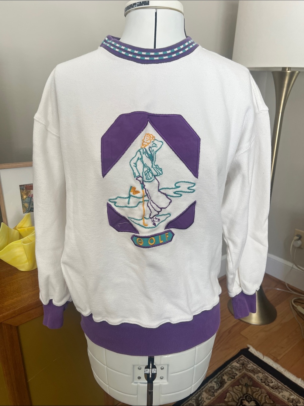 Vintage 90s La Mode White & Purple Golf Sweatshirt